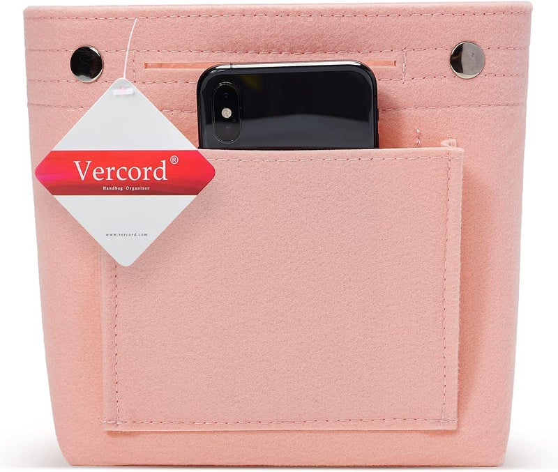 Vercord Mini Slim Small Felt Purse Organizer Insert Inside Handbag Tote Pocketbook for Women Pale Pink - Image 2